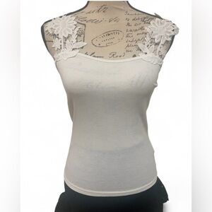 SHEIN White Floral Lace Strap Tank Top XS EUC